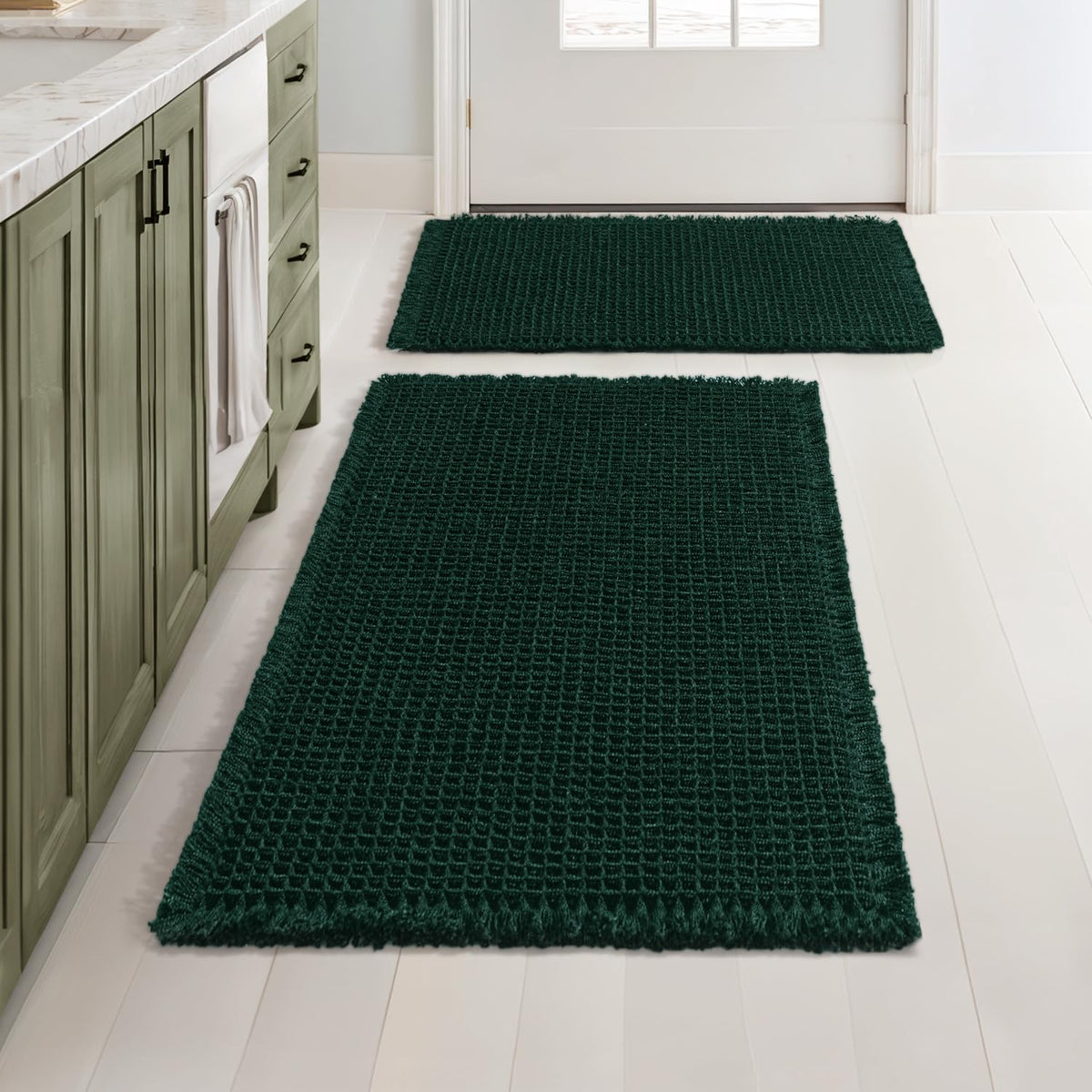 MIULEE Set of 2 Waffle Bathroom Rugs Boho Bath Mat Brown 18x30 Inch