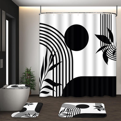 Bathroom Sets with Shower Curtain and Rugs, Set of 4 Geometric Boho