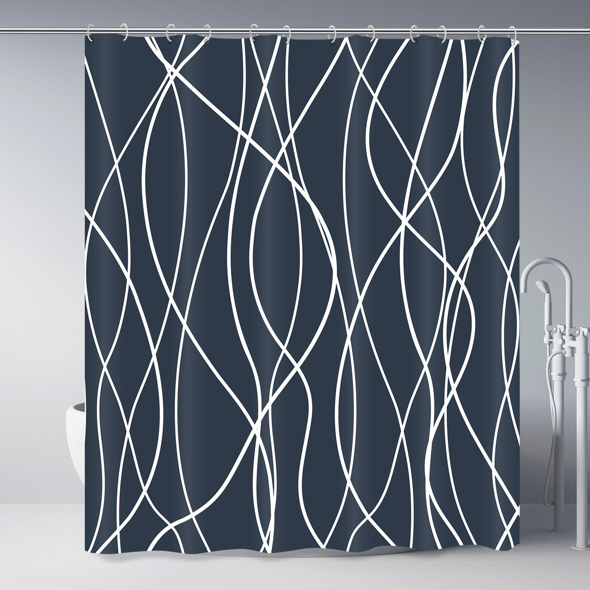 Striped Shower Curtain for Bathroom, Grey White, 72" W x 72" L