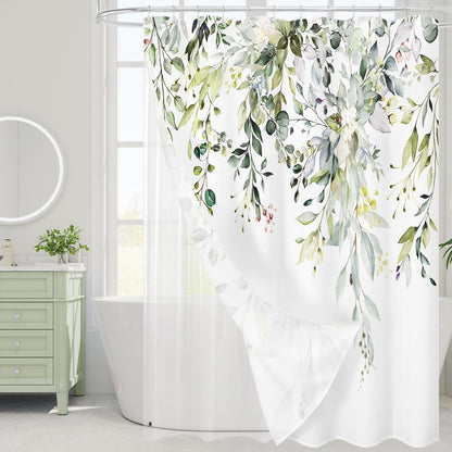 Gibelle 3 in 1 Shower Curtain Set, Grey Eucalyptus Curtain 72x72