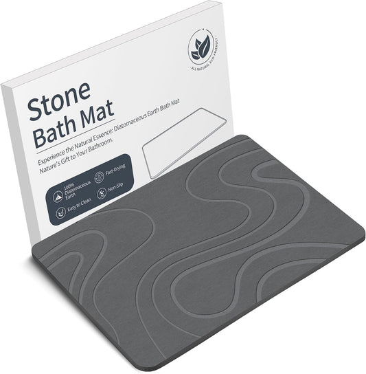 VEELOIM Stone Bath Mat, Diatomaceous Earth Bath Mat, Shower Mat Grey