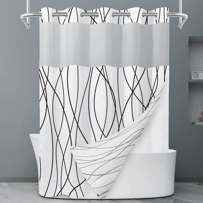 LXBNI Ringless Shower Curtain with Snap-in Liner, Gray White, 71 x 74 Inch