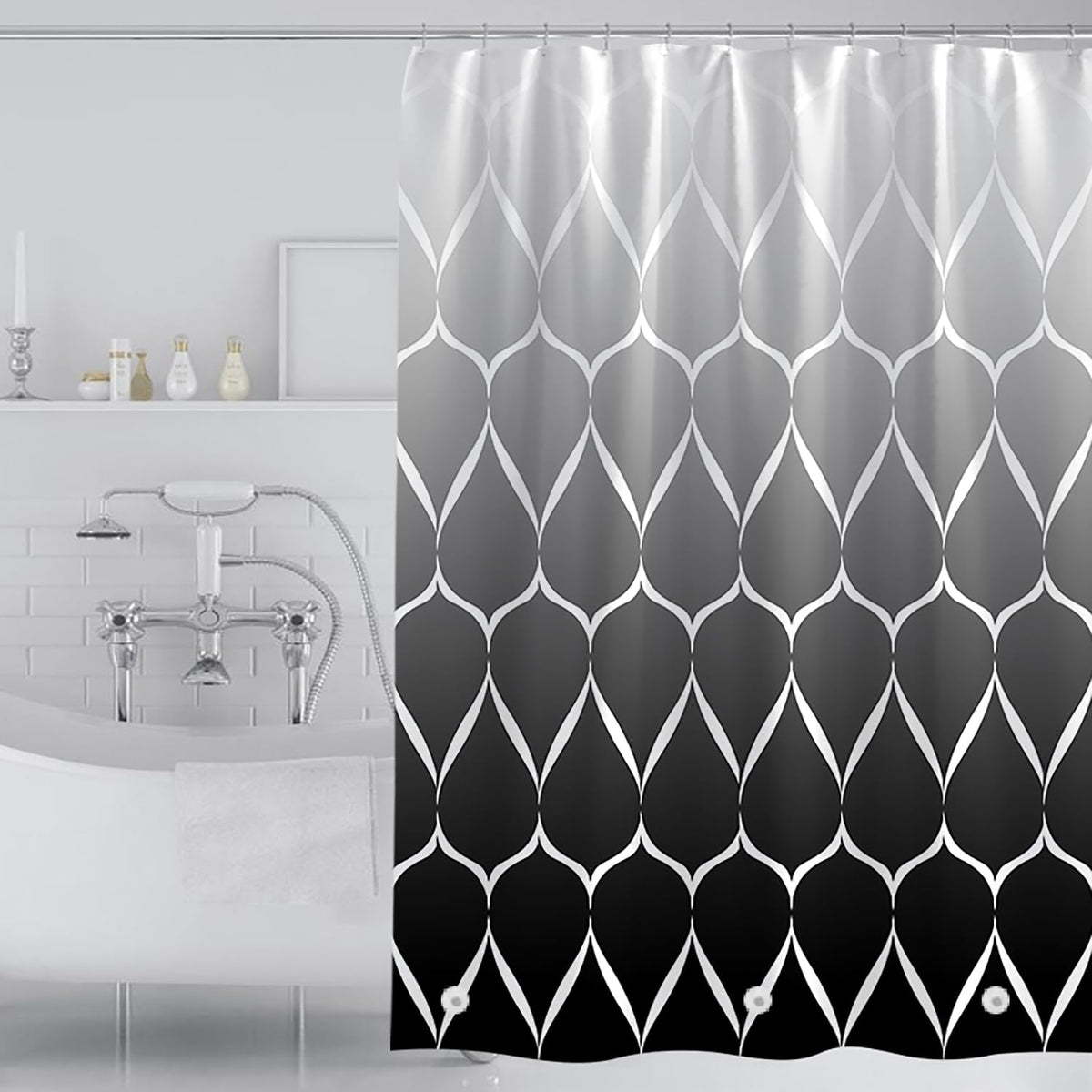 TIKABC Black Shower Curtain Liner, 4G PEVA Shower Liner, Plastic Waterproof Shower Curtains, 72x72 inch with Grommet Holes 3 Magnetic Weights(Black)