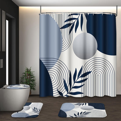 Bathroom Sets with Shower Curtain and Rugs, Set of 4 Geometric Boho
