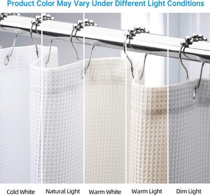 AmazerBath White Shower Curtain Fabric, Waffle Shower Curtains for Bathroom, Cloth Shower Curtain Heavy Duty, Thick Bathroom Shower Curtains Hotel Quality, Premium Polyester, 72x72 Inches