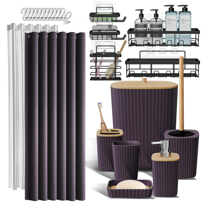 Clara Clark Black Bathroom Set, Shower Curtain Set, Bathroom Accessory Set