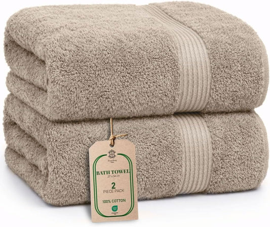 Luxe 2-Piece Bath Towel Set – Large Soft Cotton Towels, Absorbent, Durable & Skin-Friendly, Machine Washable, 27 x 54 in (Sand)