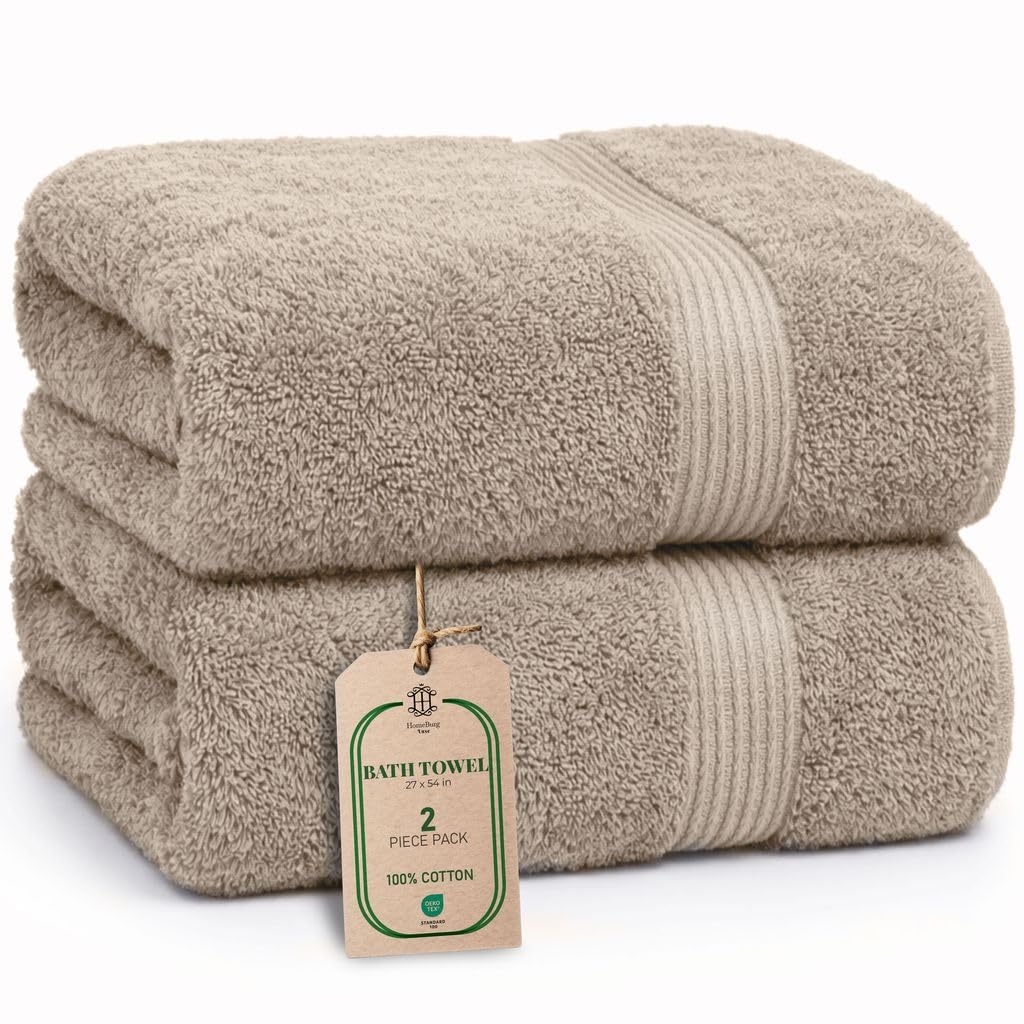 Luxe 2-Piece Bath Towel Set – Large Soft Cotton Towels, Absorbent, Durable & Skin-Friendly, Machine Washable, 27 x 54 in (Sand)