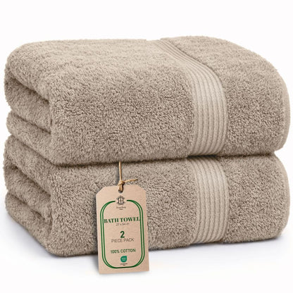 Luxe 2-Piece Bath Towel Set – Large Soft Cotton Towels, Absorbent, Durable & Skin-Friendly, Machine Washable, 27 x 54 in (Sand)