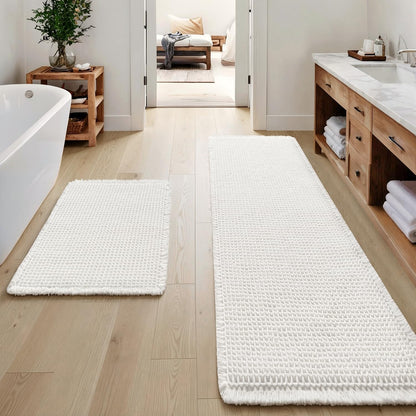 MIULEE Set of 2 Waffle Bathroom Rugs Boho Bath Mat Brown 18x30 Inch