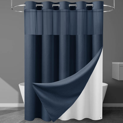256GSM Heavyweight Ringless Waffle Shower Curtain with Liner, 71x74, Grey