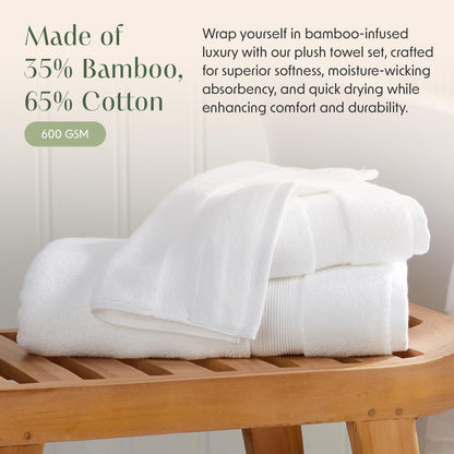 Springtree Home Luxury Bamboo Rayon Plush Bath Towel Set | 4-Pack | White