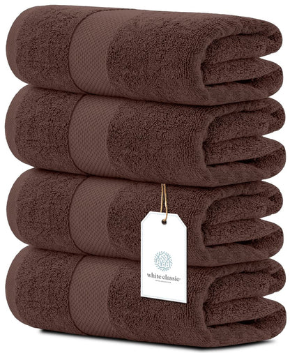 White Classic Luxury Dolphin Gray Bath Towels 4 Pack, 27x54, Turkish Cotton
