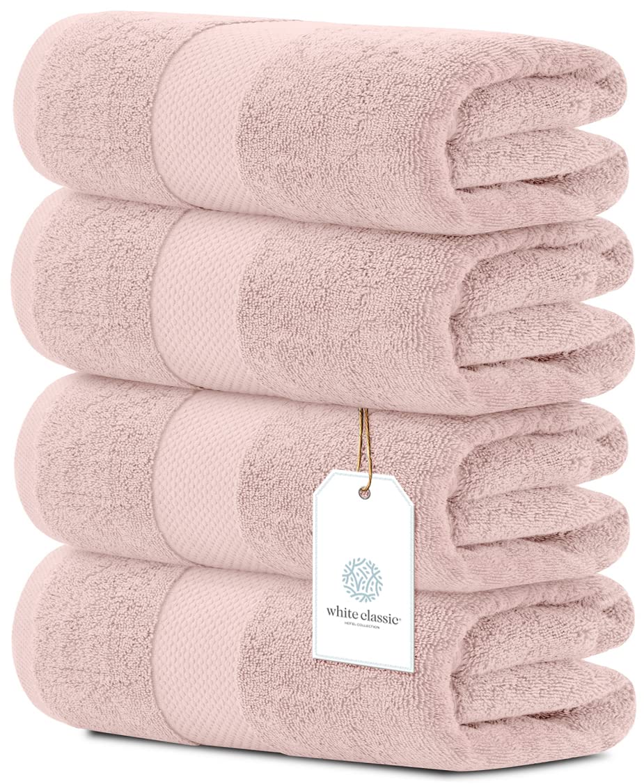 White Classic Luxury Dolphin Gray Bath Towels 4 Pack, 27x54, Turkish Cotton