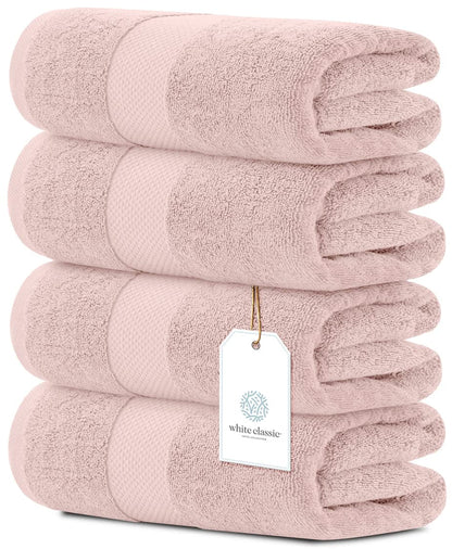 White Classic Luxury Dolphin Gray Bath Towels 4 Pack, 27x54, Turkish Cotton