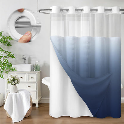 No Hook Shower Curtain with Liner Set Hotel Waffle Curtain Black 72W X 75L