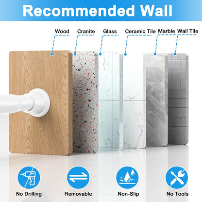 Shower Curtain Rod 2 Pack White 31-76 Inch Adjustable Tension Rod Spring Tension Curtain Rod No Drilling Shower Rod Bathroom Anti-Slip Rustproof Easy Install