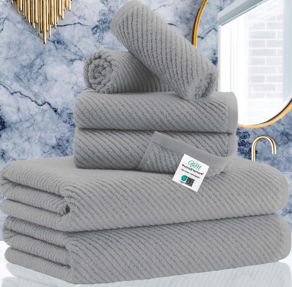 VOOVA & MOVAS 6PC Towel Set, 100% Cotton, Aqua Teal