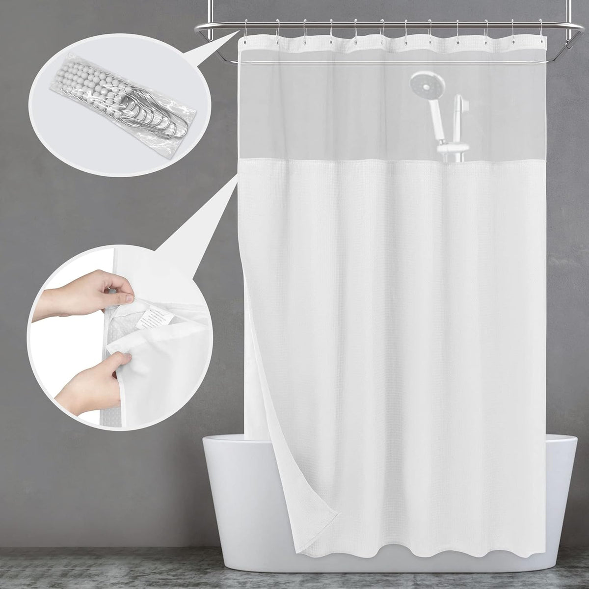 N&Y HOME Waffle Weave Shower Curtain with Snap-in Liner Set White, 71x72