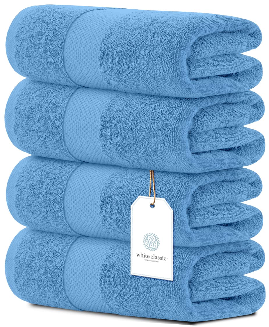 White Classic Luxury Dolphin Gray Bath Towels 4 Pack, 27x54, Turkish Cotton