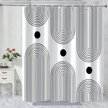 Boho Mid Century Shower Curtain, Modern Abstract with Hooks 72x72