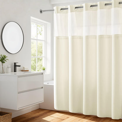 River Dream Waffle No Hook Shower Curtain with Liner,Navy Blue,71x74