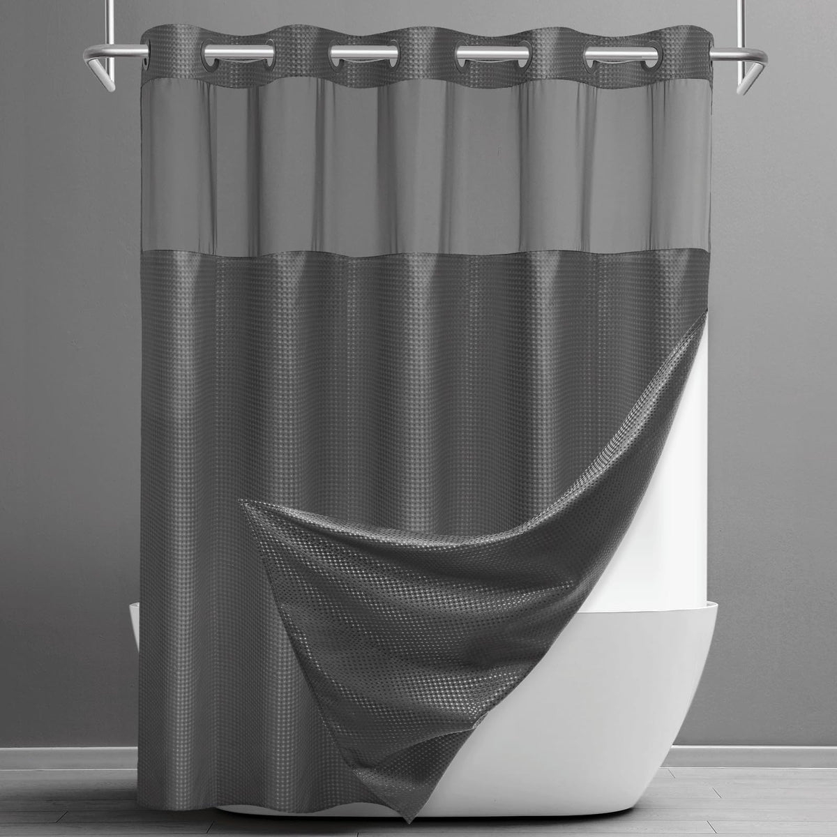 SORTTO Ringless Waffle Shower Curtain with Snap in Liner Set, 71x74, Grey