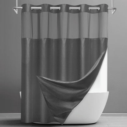 SORTTO Ringless Waffle Shower Curtain with Snap in Liner Set, 71x74, Grey
