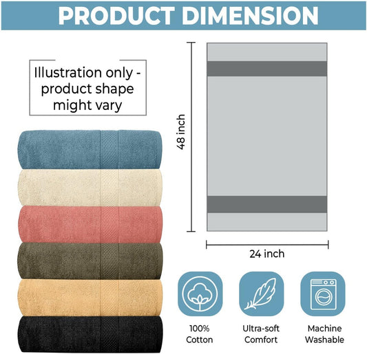 QUBA LINEN Hotel & Spa 100% Cotton Bath Towels Pack of 6, Ultra Soft, Quick Dry, Lightweight, Highly Absorbent, Perfect for Shower, Spa, Gym, Pool, Hotel, Resort & Daily Use (Multi-Color - 24" x 48")