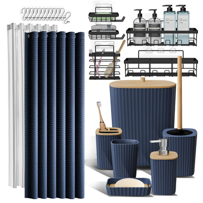 Clara Clark Black Bathroom Set, Shower Curtain Set, Bathroom Accessory Set