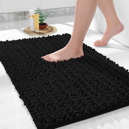 Yimobra Bathroom Rugs Non-Slip Washable – Extra Soft & Absorbent Chenille Bath Mat, Quick-Dry Plush Shaggy Floor & Vanity Bath Rugs for Tub & Shower, Modern Home Decor Accessories, 24 x 17, Grey