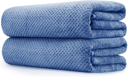 MaopaoBeauty 2 Pack Bath Towel Set 35" x 70", Extra Large Waffle Bath Towel Set, Microfiber Super Soft Highly Absorbent, Sturdy Quick Drying Towels for Bathroom, Gym, Sports, Yoga (2PCS Light Blue)