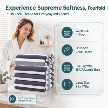 4 Pcs Large Microfiber Bath Towel Set, 34.6" x 67"(Gray)