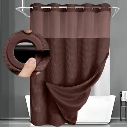 No Hook Shower Curtain with Liner Set Hotel Waffle Curtain Black 72W X 75L