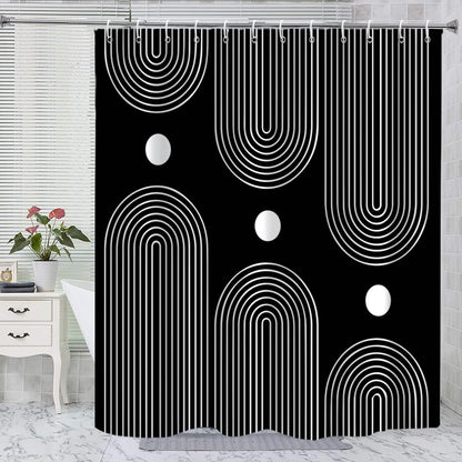 Boho Mid Century Shower Curtain, Modern Abstract with Hooks 72x72