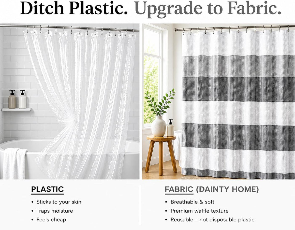Dainty Home Ombre Waffle Weave Shower Curtain 70 x 72 Grey Textured Fabric Shower Curtain, Hotel Style Waffle Weave Bathroom Curtain, Water Resistant Polyester Ombre Shower Curtain