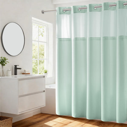 River Dream Waffle No Hook Shower Curtain with Liner,Navy Blue,71x74