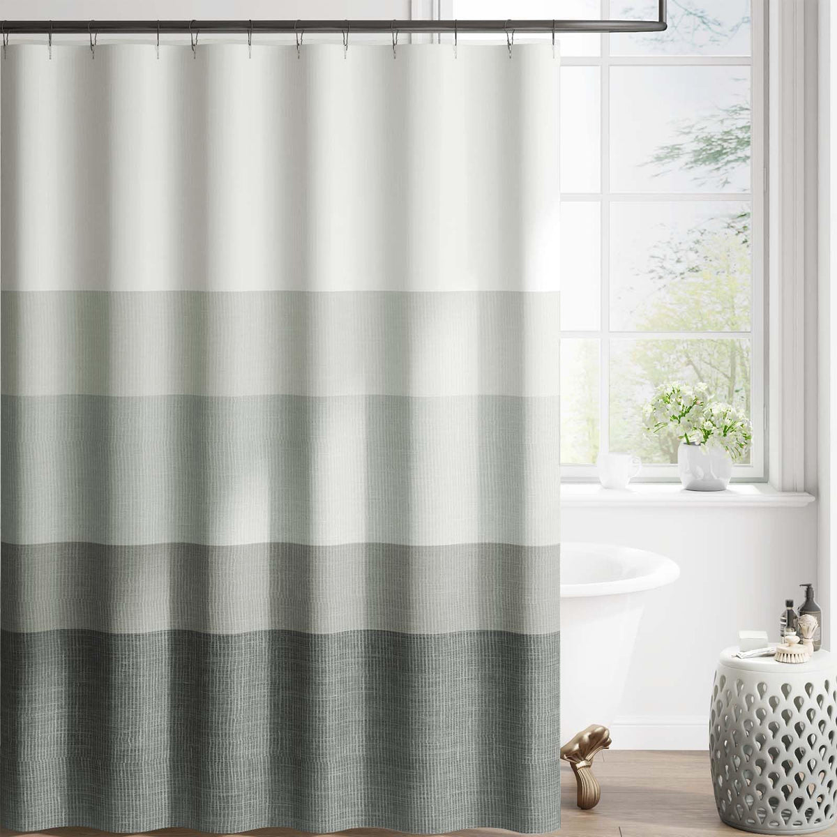 jinchan Ombre Ocean Blue Shower Curtain for Bathroom 70x72 Inch 12 Hooks