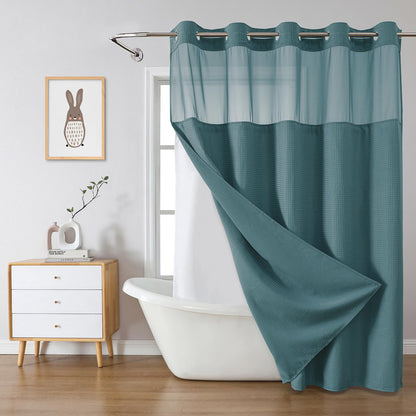 No Hook Extra Long Waffle Shower Curtain with Snap-in Liner,71x98,SageGreen