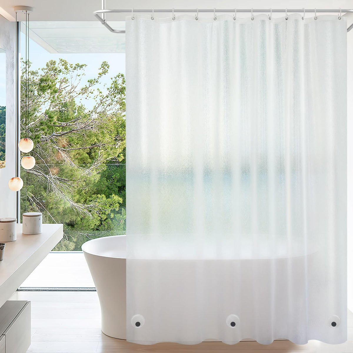 TIKABC Black Shower Curtain Liner, 4G PEVA Shower Liner, Plastic Waterproof Shower Curtains, 72x72 inch with Grommet Holes 3 Magnetic Weights(Black)