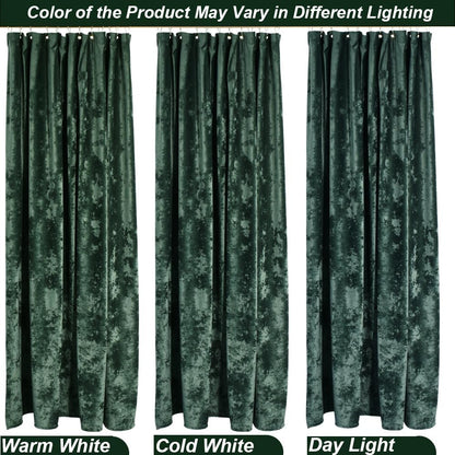 TAMGHO Crushed Velvet Shower Curtain, Dark Green Luxury Shower Curtain with Gold Decro Metal Hooks, Machine Washable Thick Fabric Bathroom Curtain, 72x72