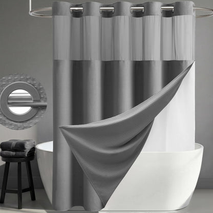Dynamene Ringless Waffle Weave Fabric Shower Curtain Set, Black, 72"x75"