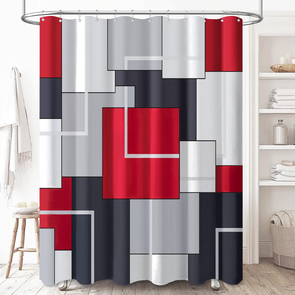BTTN Navy Blue Modern Geometric Waterproof Fabric Shower Curtain, 72x72