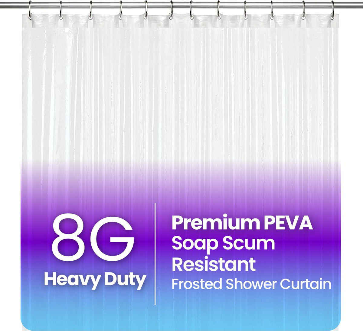 LiBa Shower Curtain PEVA 8G, 72x72 Inch Waterproof White