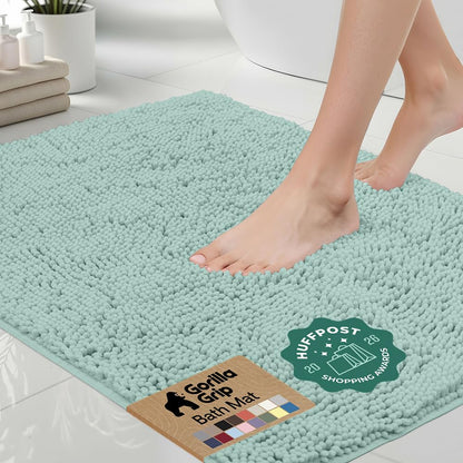 GORILLA GRIP Bath Rug Mat for Bathroom, Absorbent Chenille, 24x17 Gray