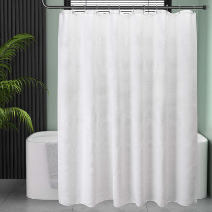 AmazerBath White Shower Curtain Fabric, Waffle Shower Curtains for Bathroom, Cloth Shower Curtain Heavy Duty, Thick Bathroom Shower Curtains Hotel Quality, Premium Polyester, 72x72 Inches