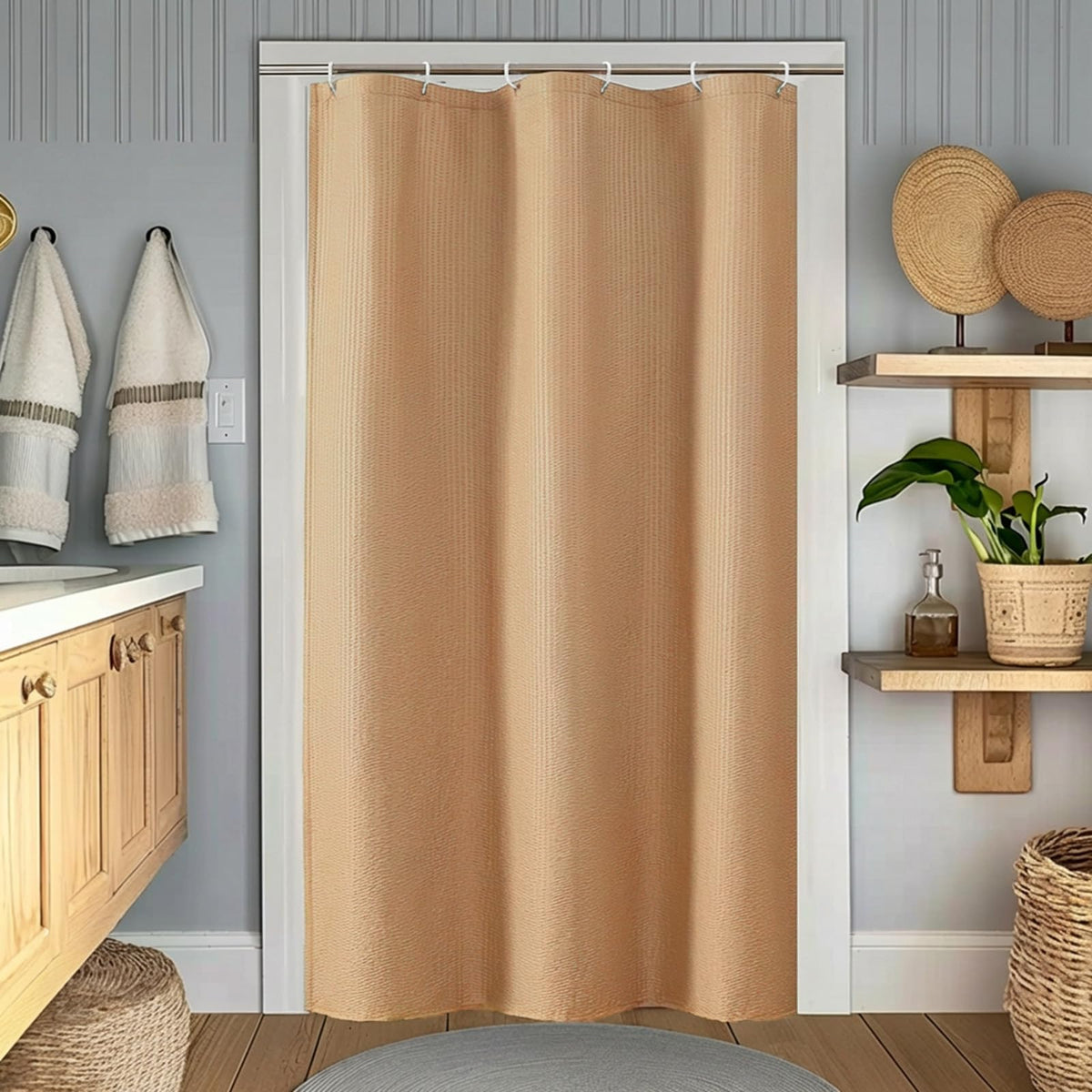 OWENIE Pink Shower Curtain for Bathroom 72x72 Inch, 3D Embossed Textured Waffle Fabric Shower Curtains, Soft Hotel Farmhouse Style, Water Repellent, Machine Washable, Pink, 72" W x 72" L