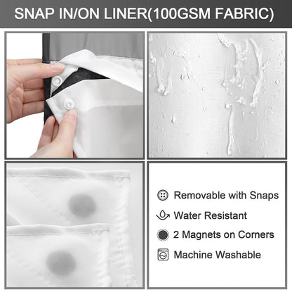 No Hook Shower Curtain with Liner Set Hotel Waffle Curtain Black 72W X 75L