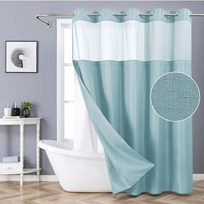 eachope White No Hook Shower Curtain with Snap-in Fabric Liner Set,Slub Textured Fabric Shower Curtains for Bathroom,Hotel Style Modern Shower Curtain,Water Repellent & Washable,71x74(72)