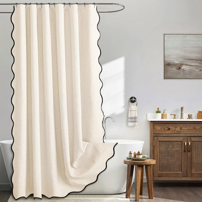 MIULEE 72"x84" Extra Long Scalloped Linen Shower Curtain Cream Beige